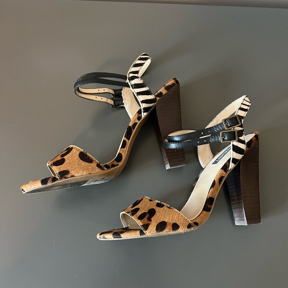 Shoemint Leopard Zebra Pony Hair Carol Heels Sandals 8 - Picture 2 of 5